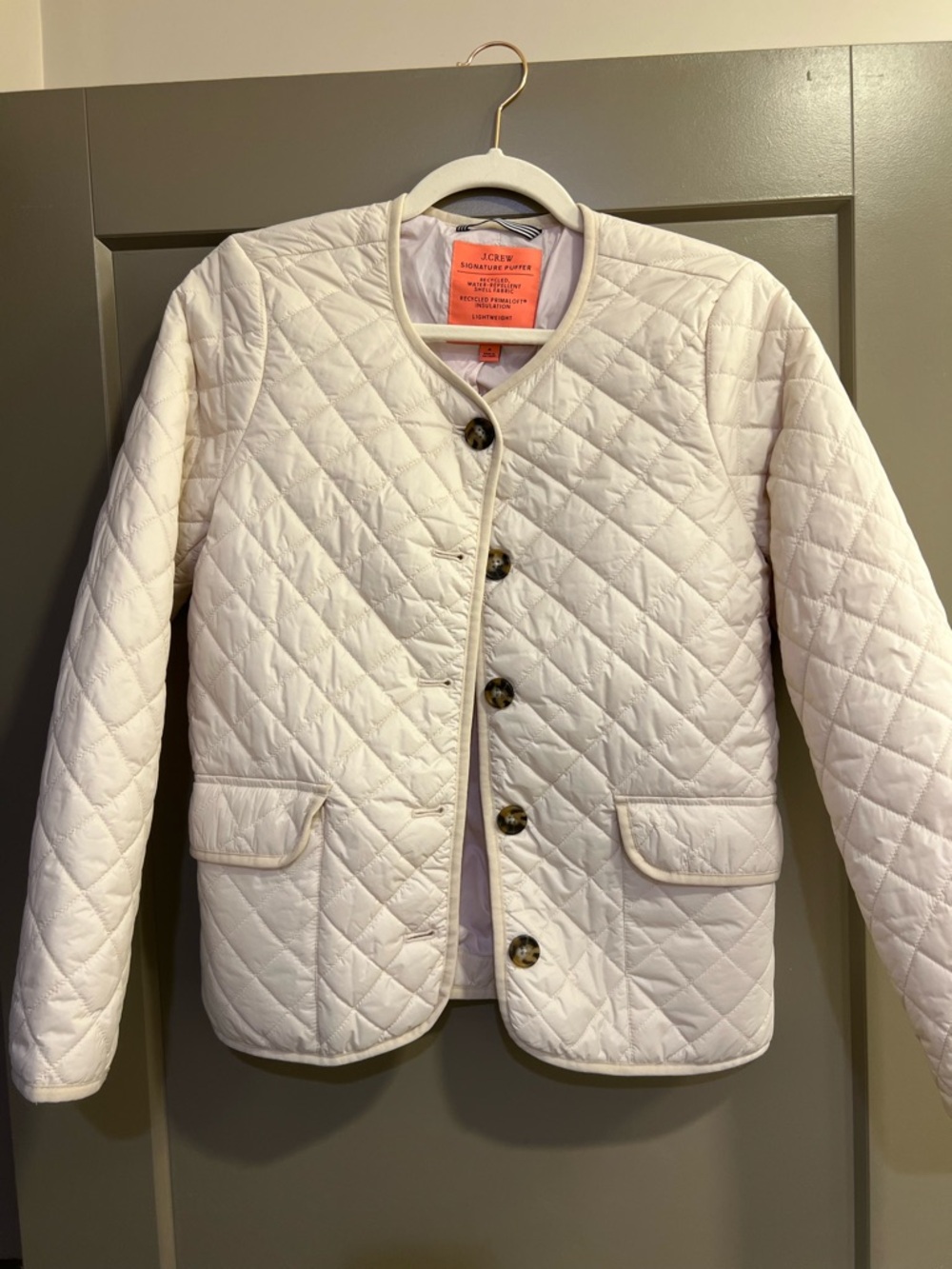 J. Crew Cream Quilted Button-Front Jacket. Very nice condition.